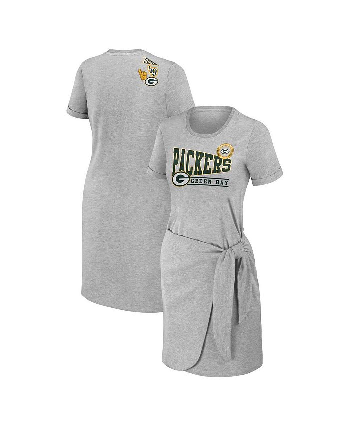 WEAR by Erin Andrews Women's Heather Gray Green Bay Packers Knotted T-shirt  Dress - Macy's