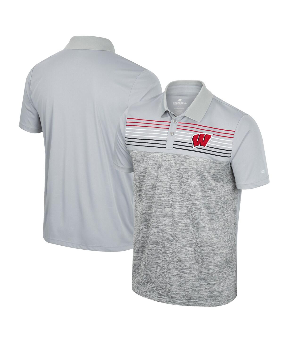 Colosseum Men's  Gray Wisconsin Badgers Cybernetic Polo Shirt