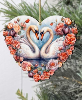 Holiday Wooden Ornaments Swans Love Home Decor G. DeBrekht