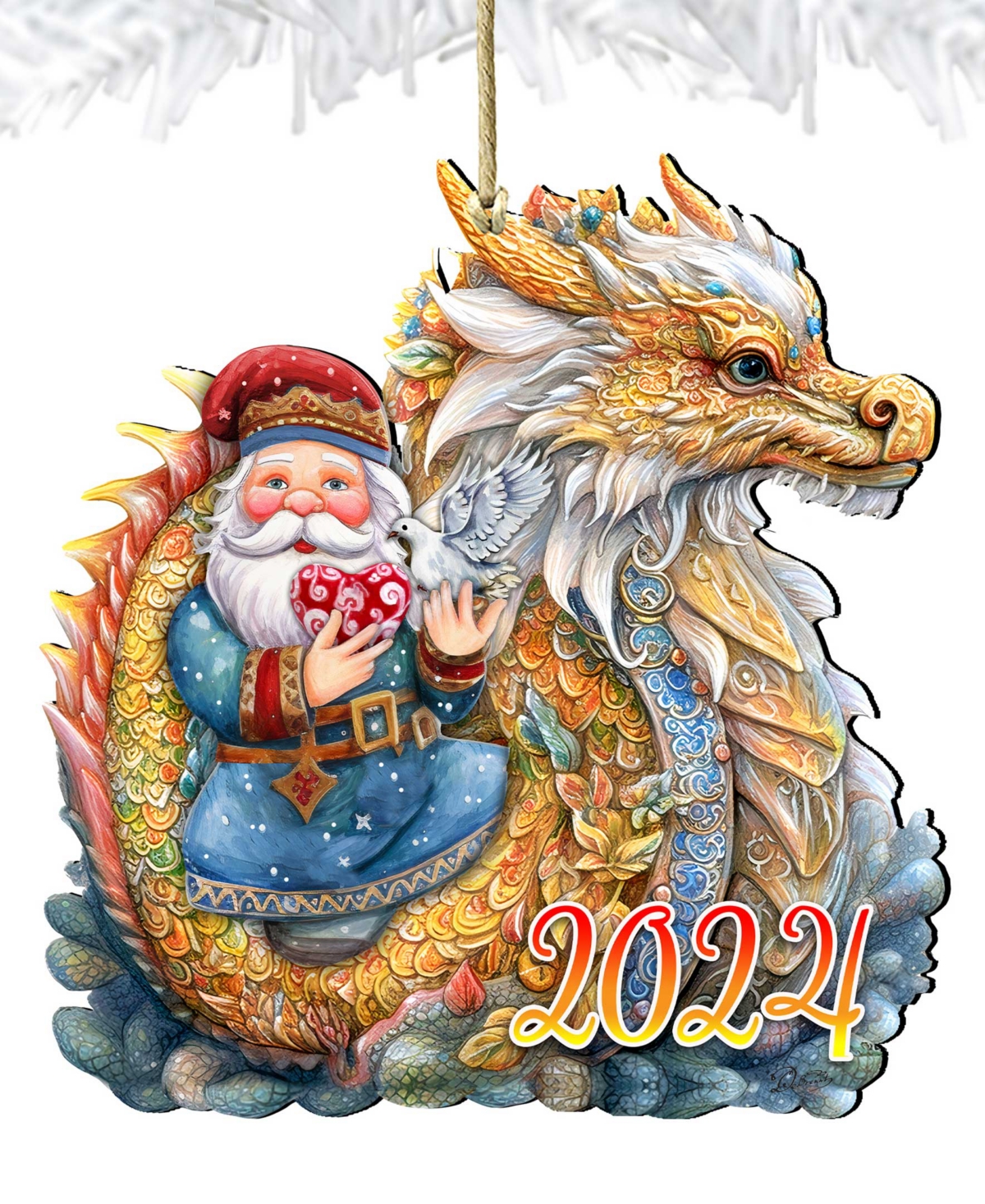 Shop Designocracy Santa With Dragon Christmas Wooden Ornaments Holiday Decor G. Debrekht In Multi Color