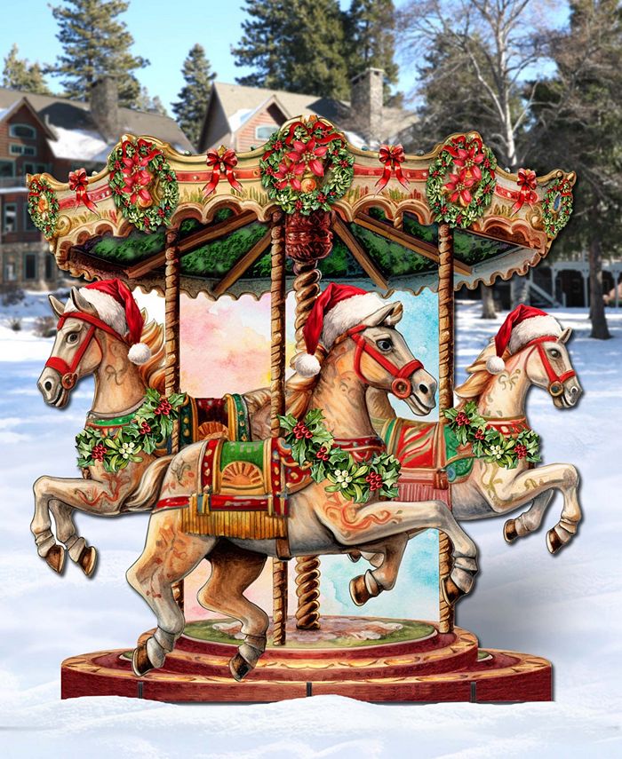 Designocracy 8611030F 32 x 30 in. Christmas Carousel Outdoor Christmas Santa Snowman Decor