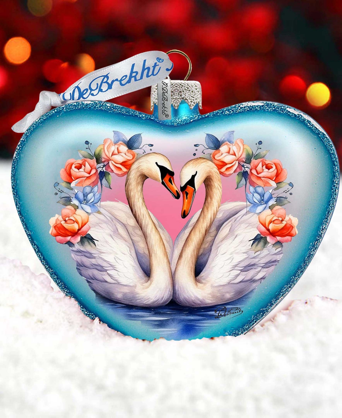Designocracy Swan Love Heart Mercury Glass Christmas Ornaments G. Debrekht In Multi Color