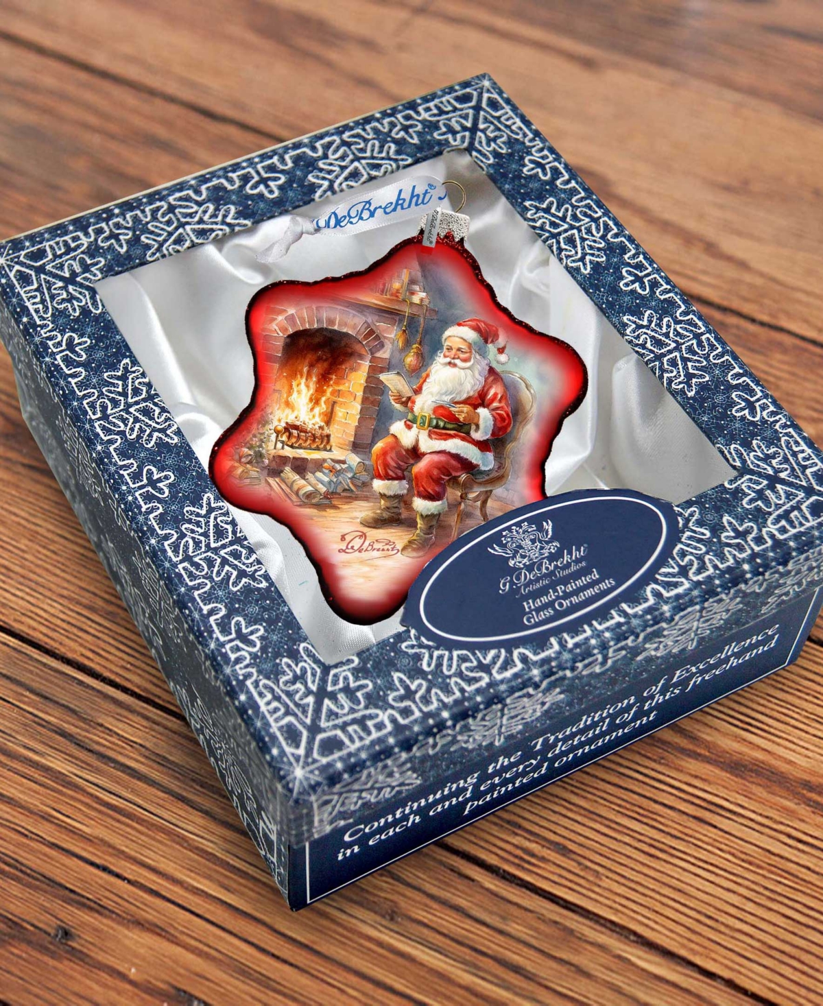 Designocracy Santa At The Fireplace Snowflake Mercury Glass Christmas Ornaments G. Debrekht In Multi Color