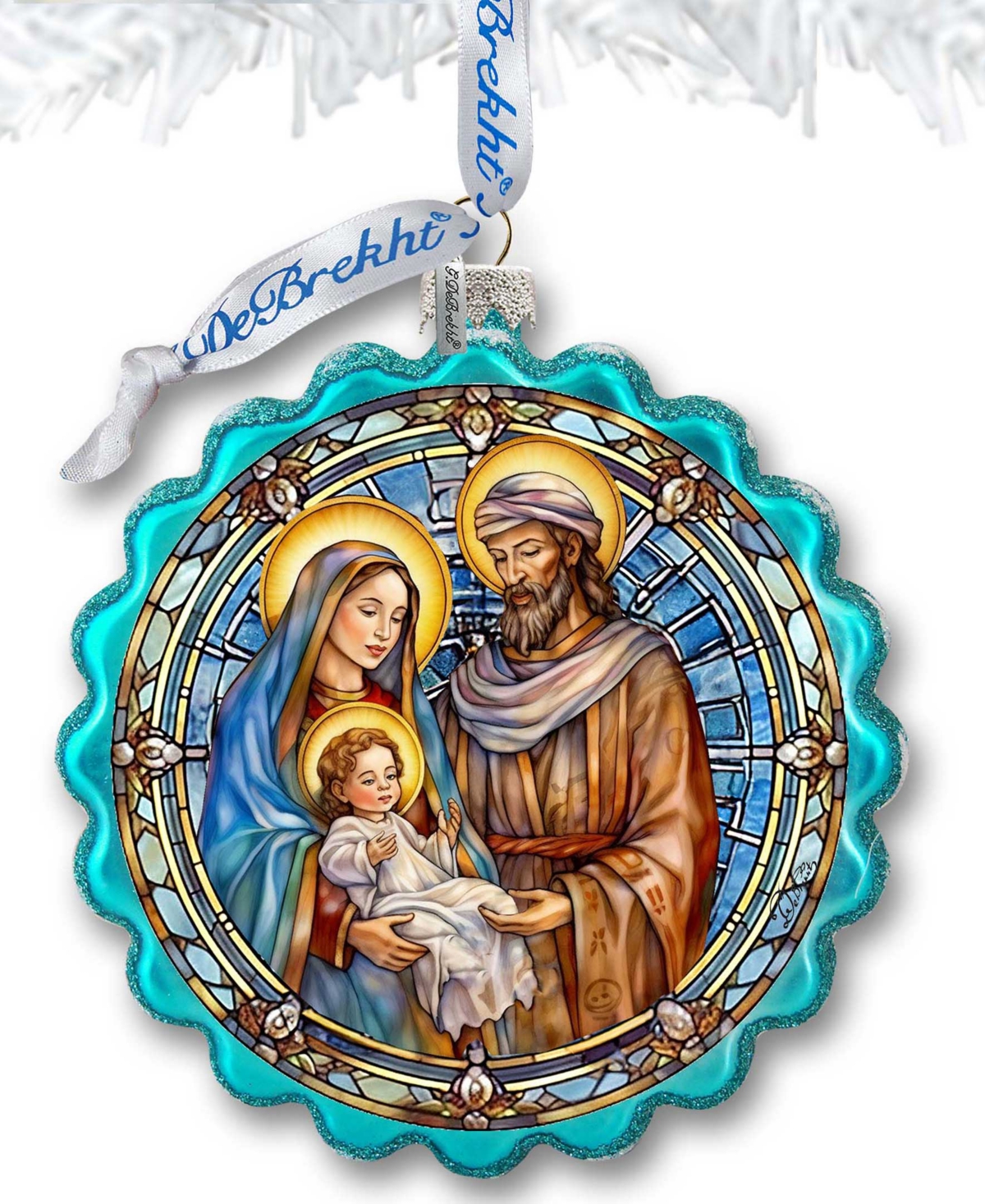 Designocracy Classical Holy Family Wreath Mercury Christmas Glass Ornaments G. Debrekht In Multi Color
