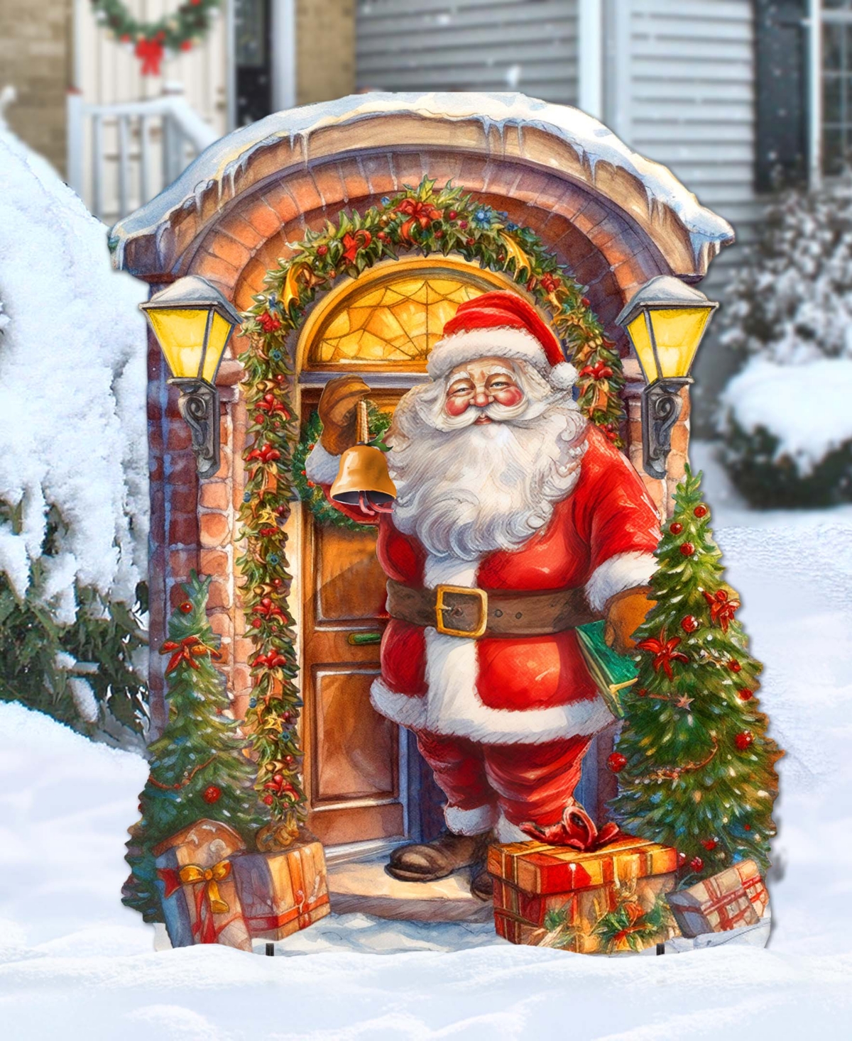 Designocracy Knocking The Door Santa 32" Christmas Outdoor Lawn Decor G. Debrekht In Multi Color