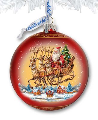 Santa on Sleigh Large Holiday Mercury Glass Ornaments G. DeBrekht