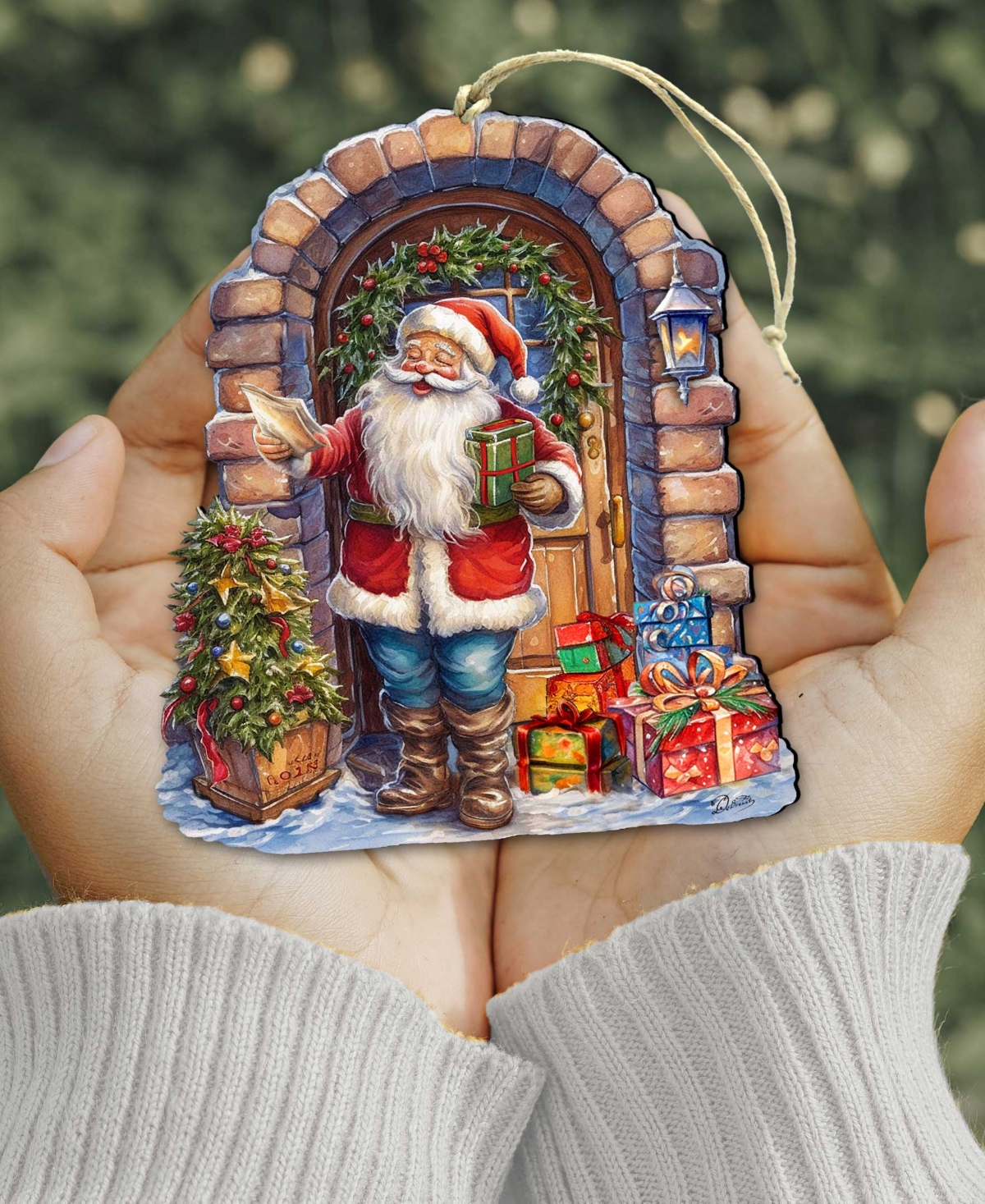 Shop Designocracy Santa's Surprise Visit Holiday Christmas Wooden Ornaments G. Debrekht In Multi Color