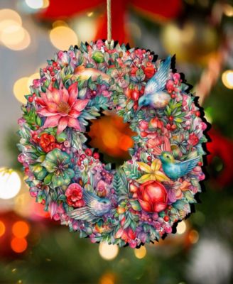 Holiday Wooden Ornaments Summer Blooms Wreath Home Decor G. DeBrekht