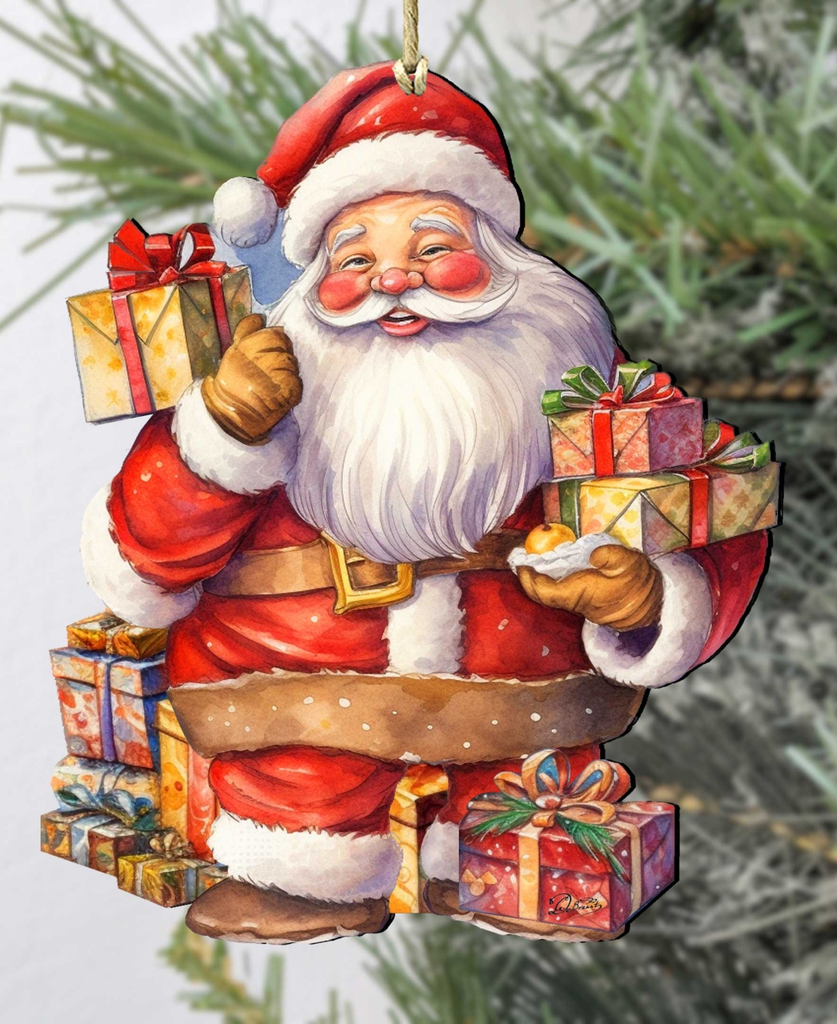 Designocracy Merry Delivery Santa With Gifts Christmas Wooden Ornaments G. Debrekht In Multi Color
