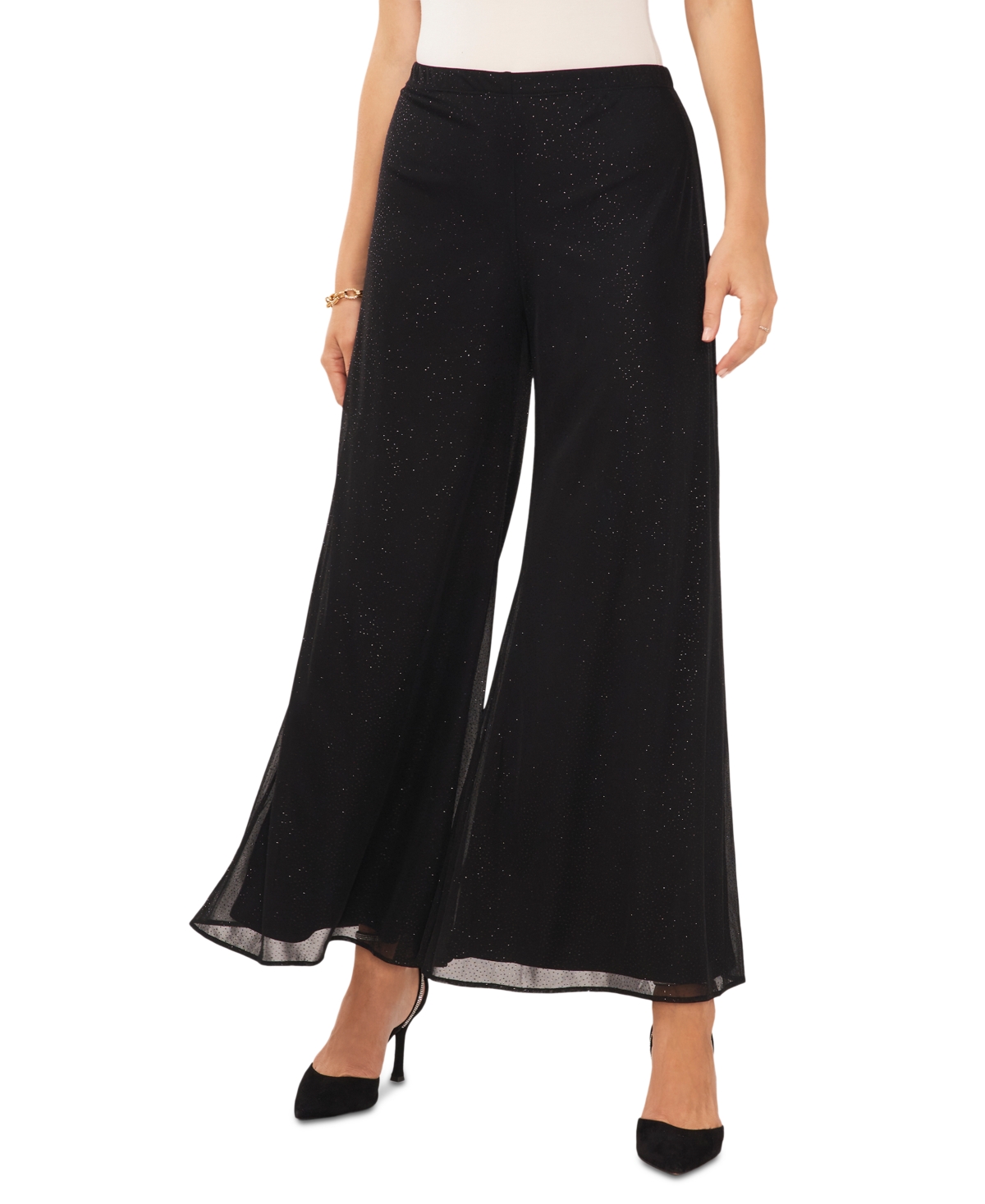 Shop Msk Women's Glitter Pull-on Wide-leg Pants In Black