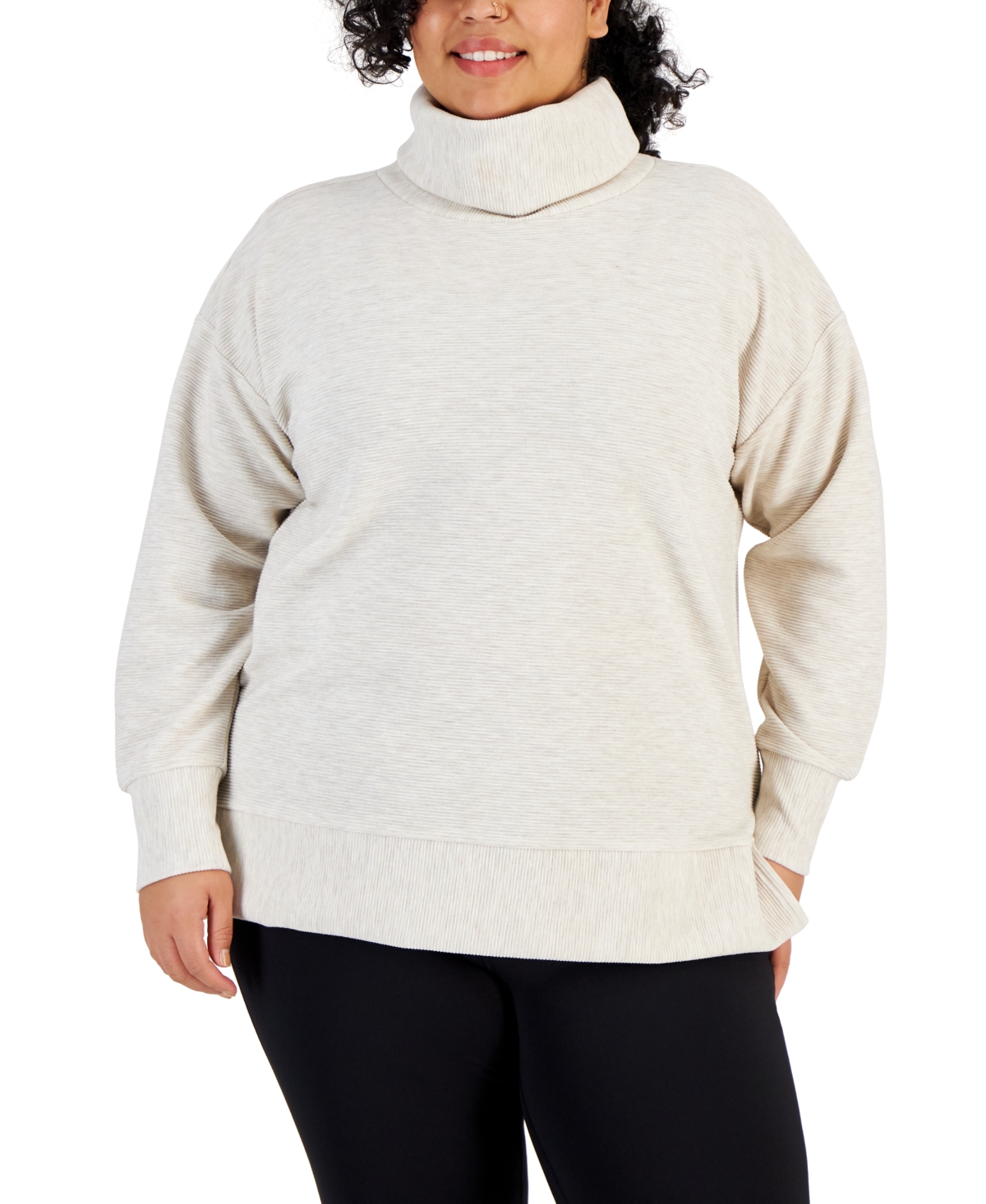 Id Ideology Plus Size Ottoman Cowlneck Top In Light Sand Heather