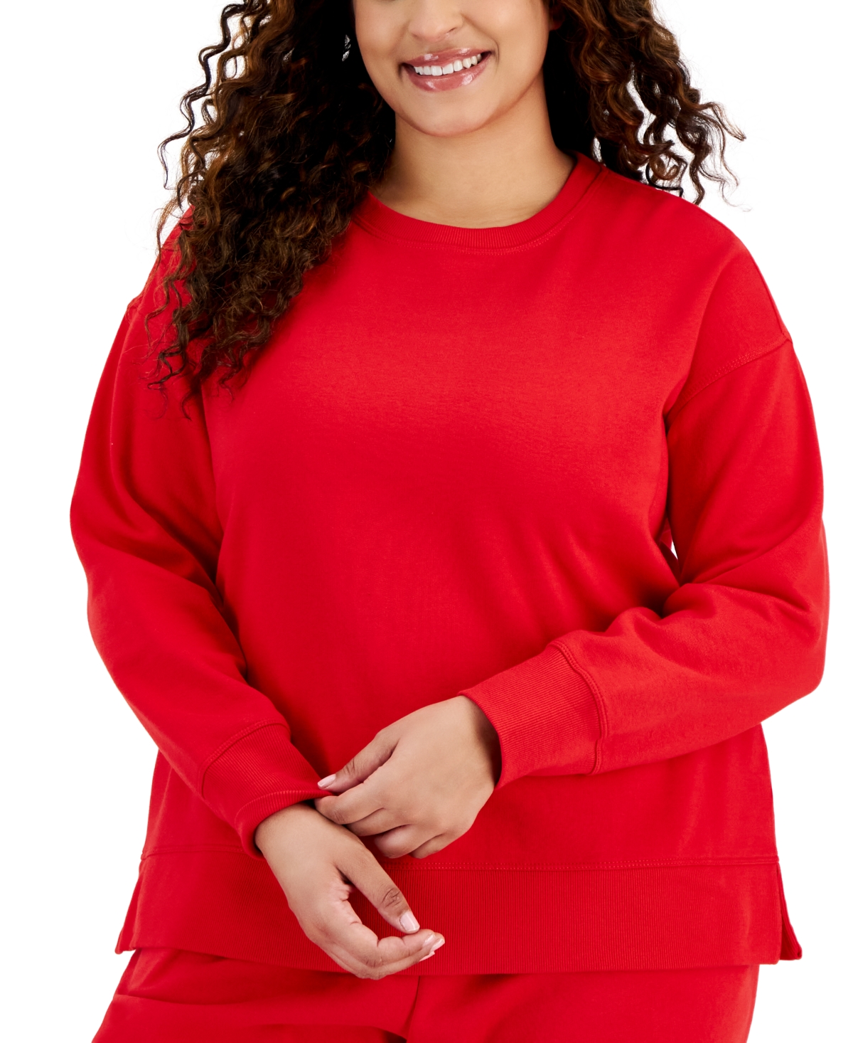 Id Ideology Plus Size Dropped-shoulder Sweatshirt, Created For Macy's In Gumball Red