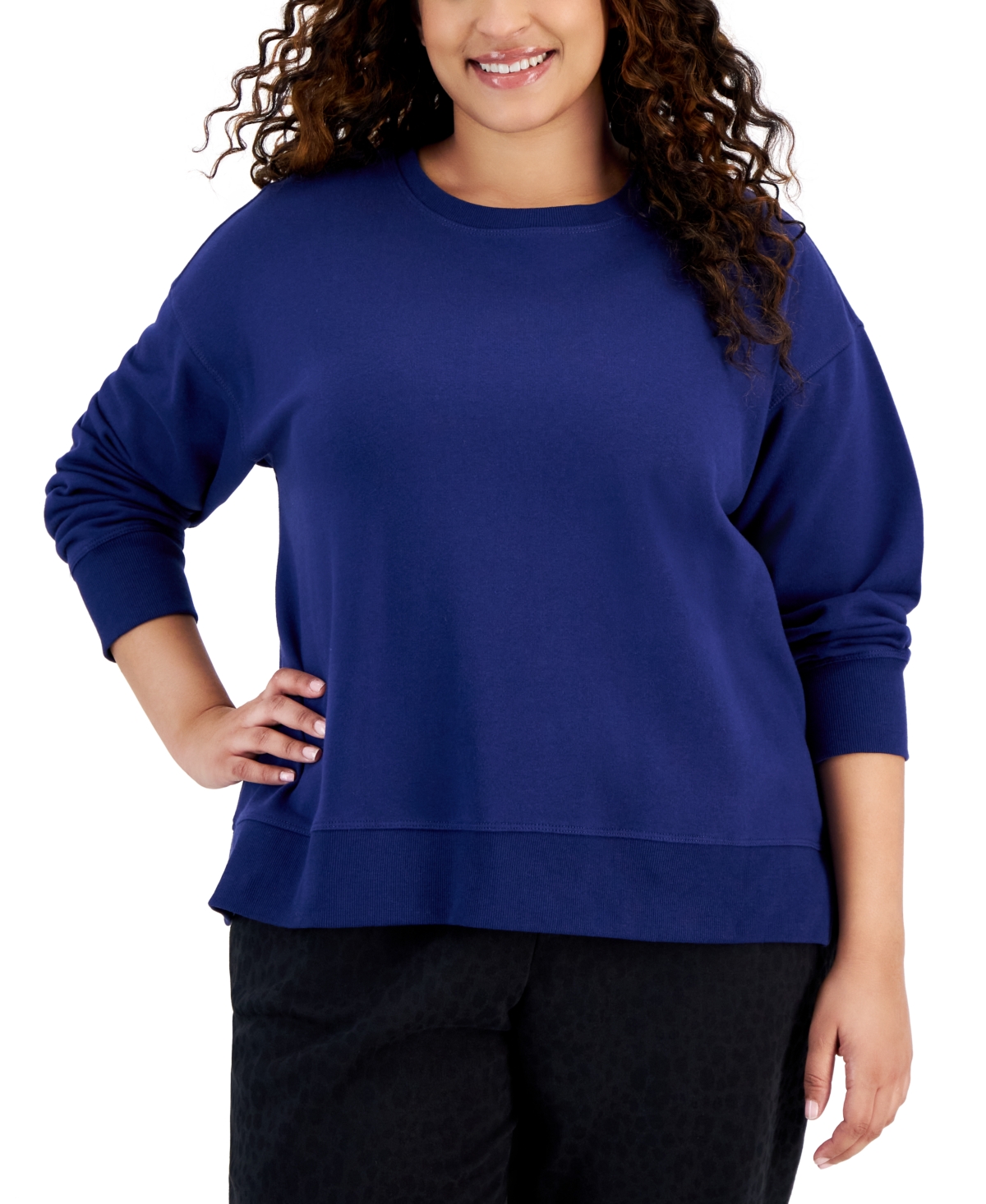 Id Ideology Plus Size Dropped-shoulder Sweatshirt, Created For Macy's In Tartan Blue