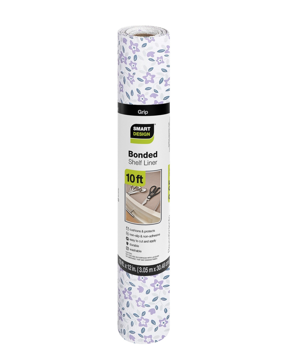 Smart Design Bonded Grip Shelf Liner, 12" X 10' Roll In Lavender Wildflower