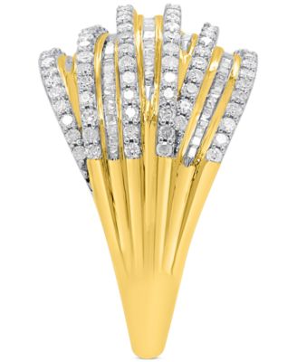 Diamond Round & Baguette Multirow Statement Ring (1 ct. t.w.) in 14k Gold-Plated Sterling Silver