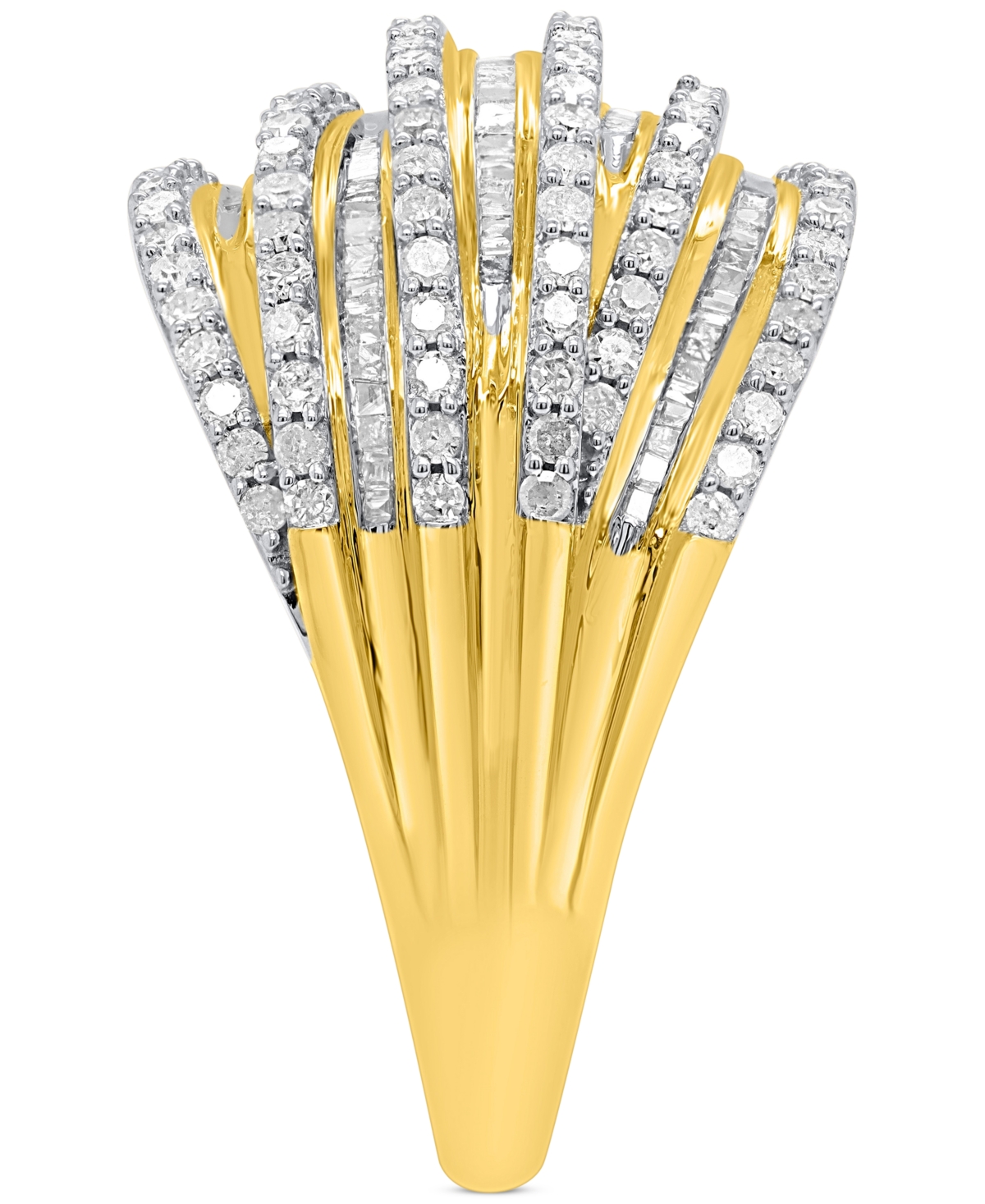 Diamond Round & Baguette Multirow Statement Ring (1 ct. t.w.) in 14k Gold-Plated Sterling Silver - Gold-Plated Sterling Silver