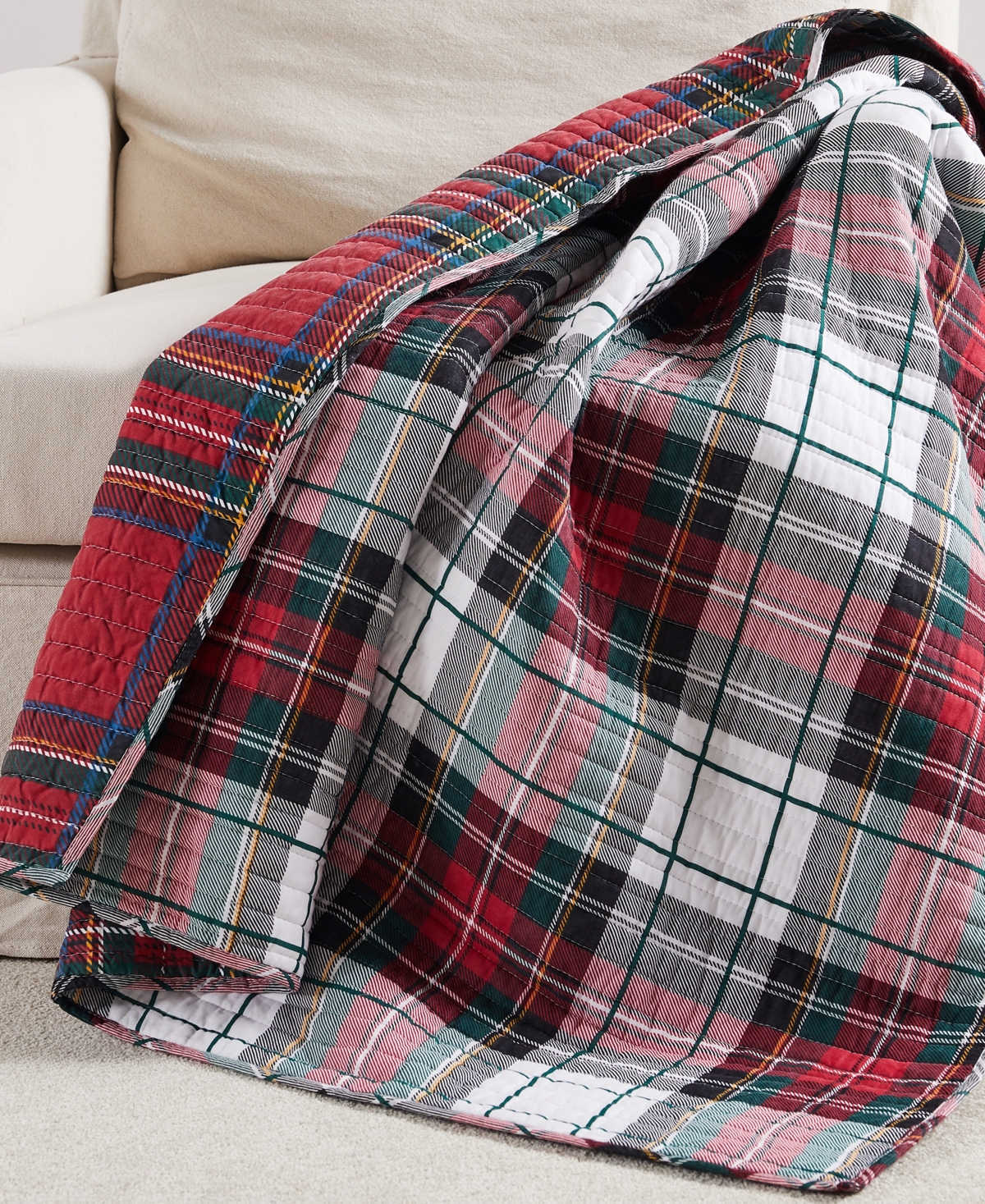 Levtex Spencer Red Plaid Reversible Quilted Throw, 60" X 50" In Multi