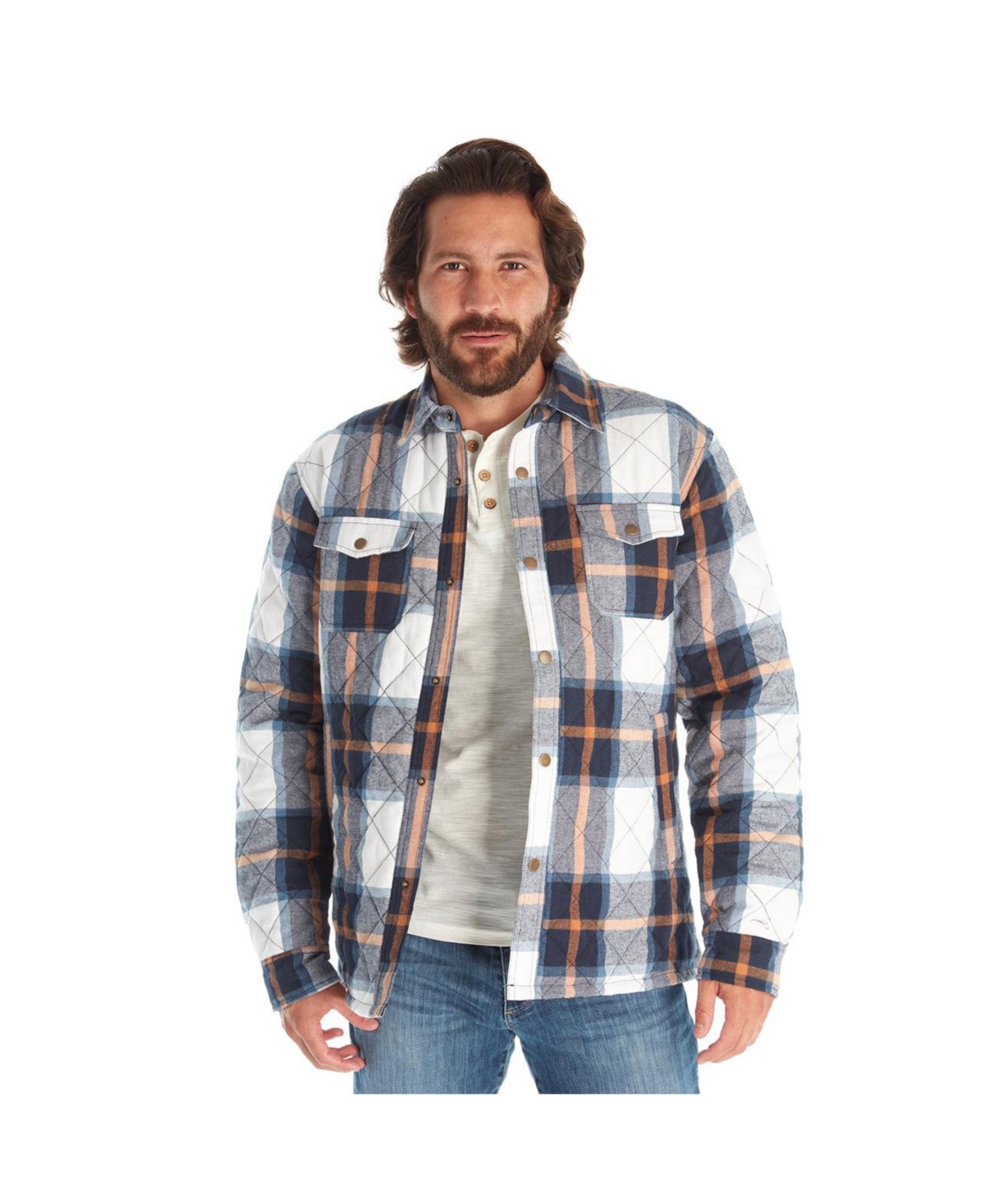 Clothing Men's Heavy Quilted Plaid Shirt Jacket - Navy