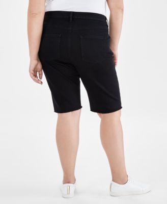 Plus Size Denim Raw-Edge Bermuda Shorts, Macy's Exclusive