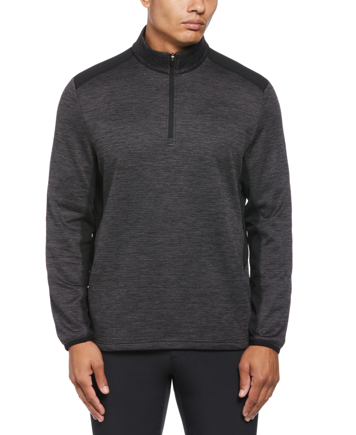 Pga Tour Men's Two-tone Space-dyed Quarter-zip Golf Pullover In Caviar Heather