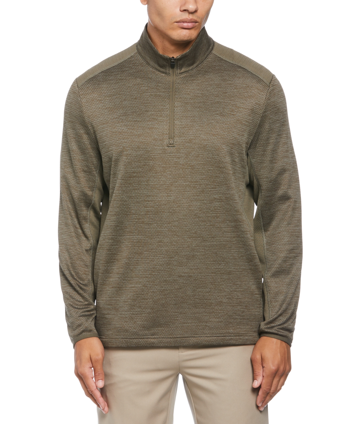 Pga Tour Men's Two-tone Space-dyed Quarter-zip Golf Pullover In Industrial Green Heather