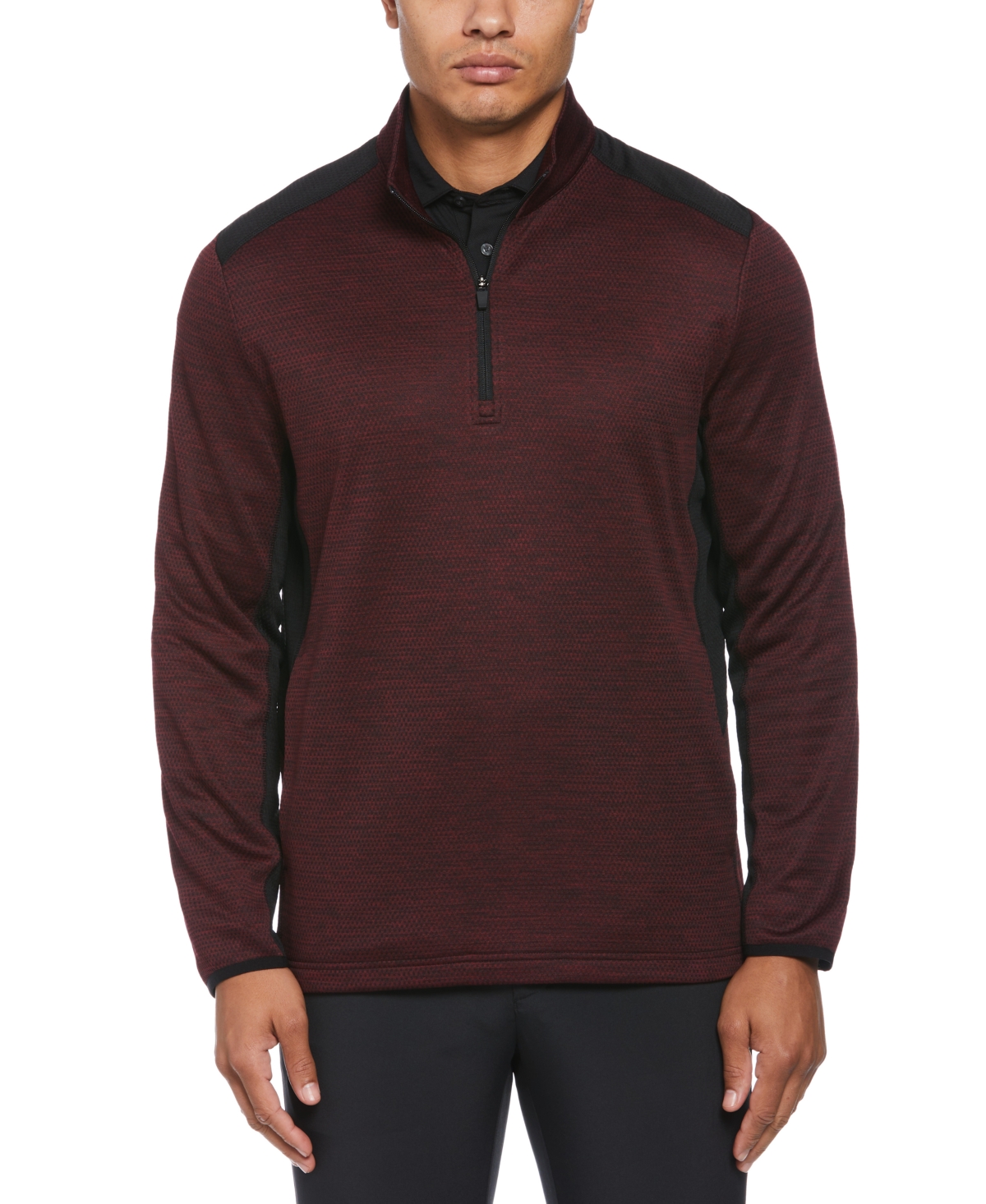 Pga Tour Men's Two-tone Space-dyed Quarter-zip Golf Pullover In Maroon Banner Heather