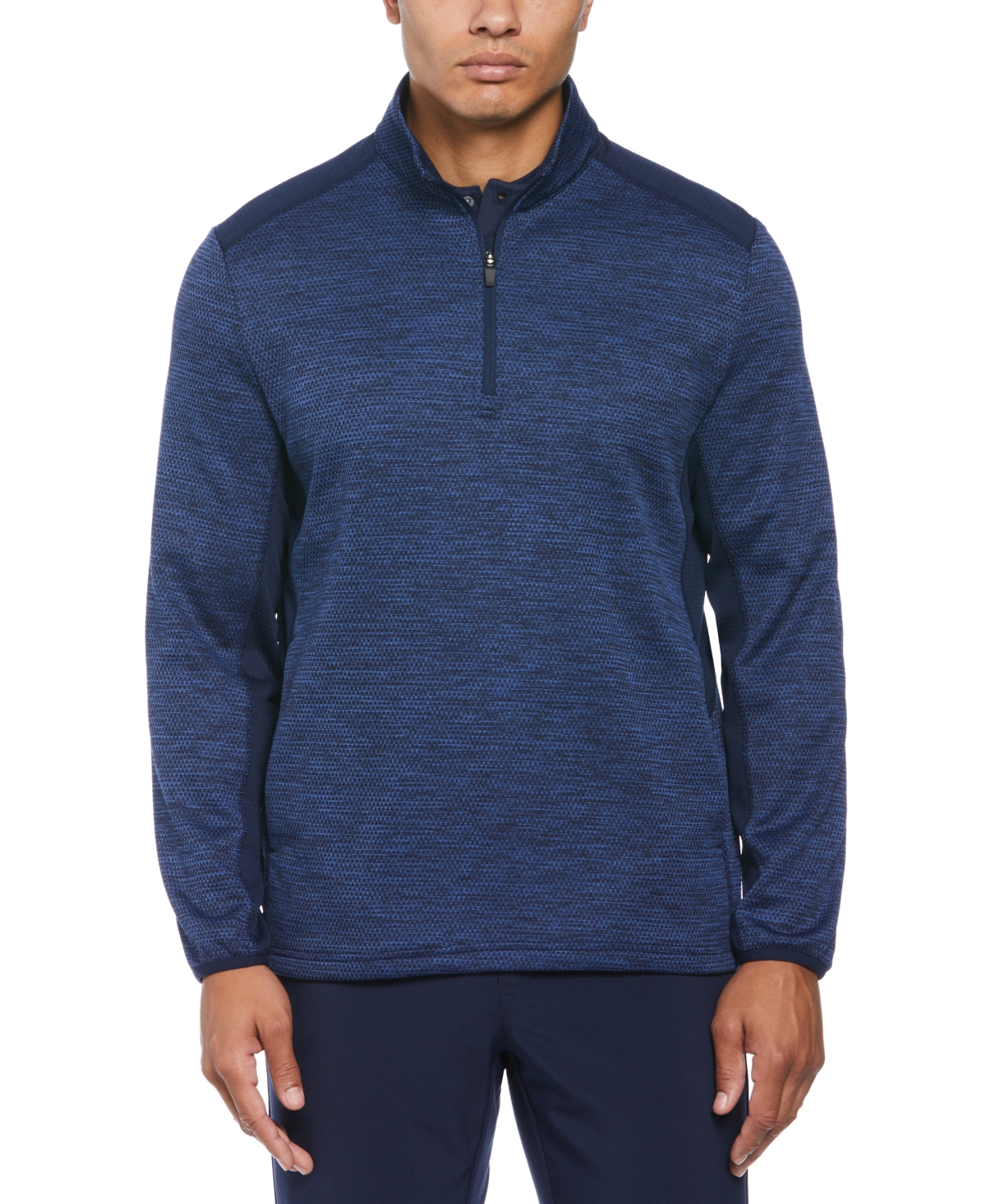 Pga Tour Men's Two-tone Space-dyed Quarter-zip Golf Pullover In Peacoat Heather