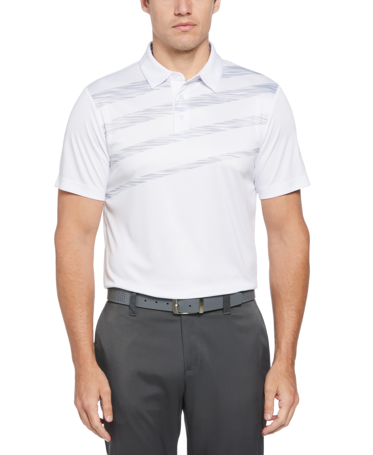 Men's Athletic-Fit Asymmetrical Space-Dyed Stripe Performance Golf Polo Shirt - Dazzling Blue
