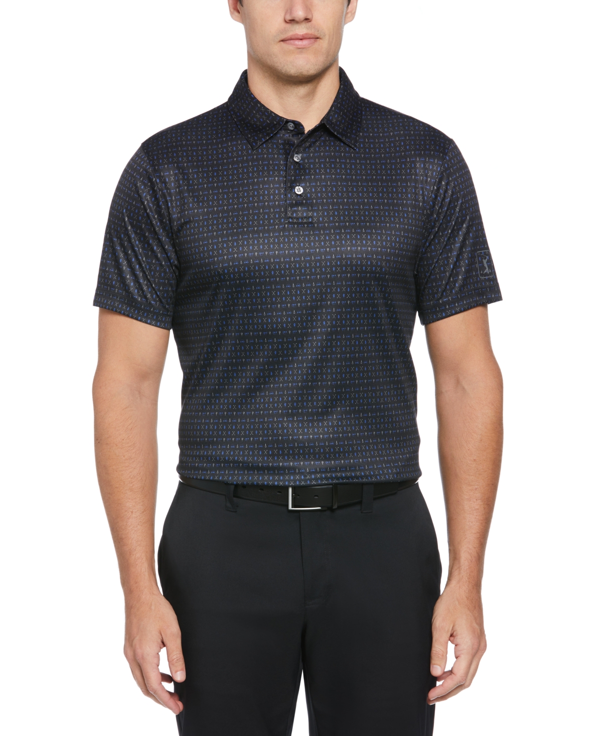 Men's Athletic-Fit Regimental Golf-Print Performance Golf Polo Shirt - Bright White