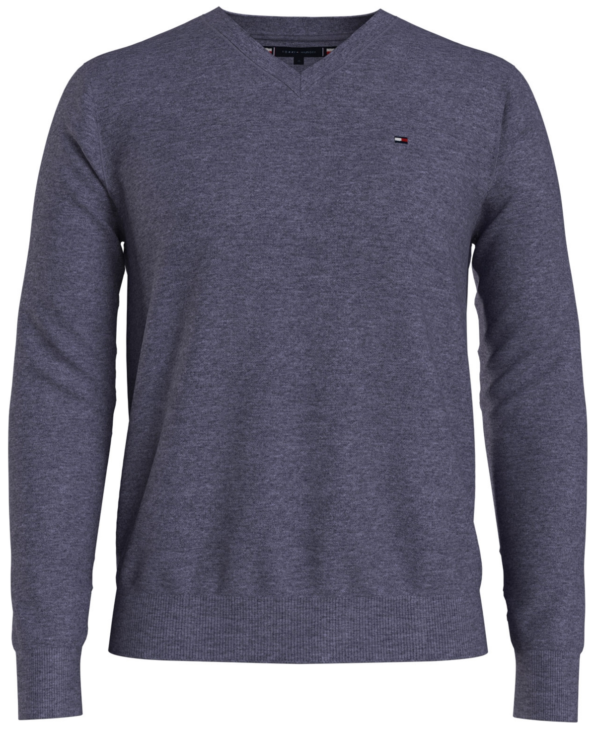 Tommy Hilfiger Men's Essential Solid V-neck Sweater In Faded Indigo Heather