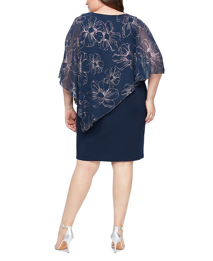 S.L. Fashions Women's Plus Size Cold Shoulder Capelet Dress - Long With Metallic Trim