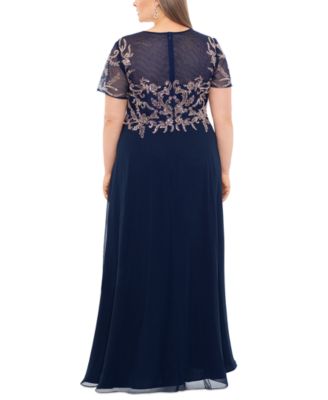 Betsy & Adam Plus Size Appliqué Illusion-Bodice Gown - Macy's