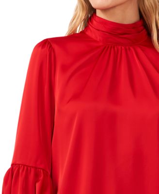 Women's Blouson-Sleeve Mock-Neck Blouse