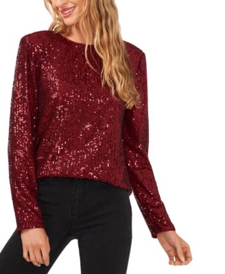 Women's Long Sleeve Crew Neck Sequin Blouse