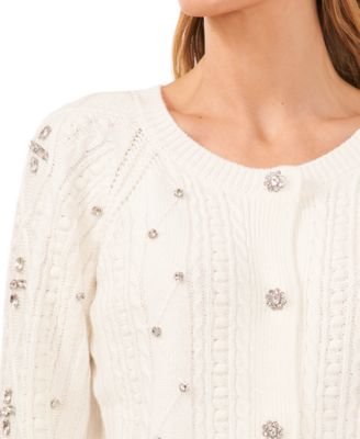 Women's Cable-Knit Rhinestone Cardigan