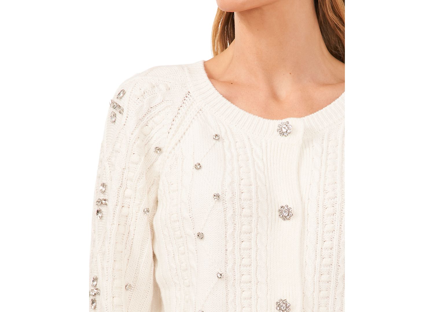 Women's Cable-Knit Rhinestone Cardigan