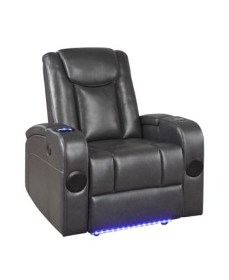 White Label Bryce 36" Power Reclining Chair with Wireless Charger, Cooling Cup-Holder, Storage Arms, Speakers, Led Light and USB Port