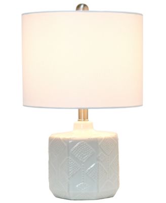 19" Contemporary Bohemian Ceramic Eyelet Pattern Floral Textured Bedside Table Lamp with White Fabric Shade