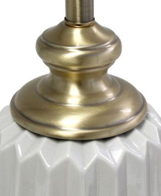 25" Classic Fluted Ceramic and Metal Table Lamp with White Fabric Shade for Bedside Desk Foyer End table Dresser Dining Room