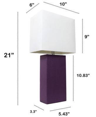 Lalia Home Lexington 21" Leather Base Modern Home D&eacute;cor Bedside Table Lamp with White Rectangular Fabric Shade