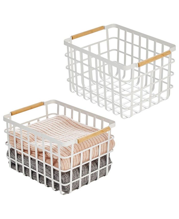 mDesign Metal Closet Organizer Basket, Wood Handles, 2 Pack, Matte