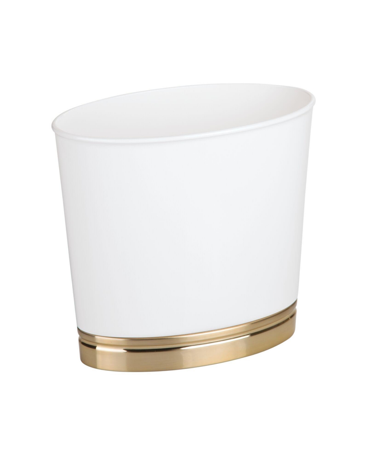 Oval Slim Plastic Small Trash Can Wastebasket - White/Soft Brass - White/soft brass