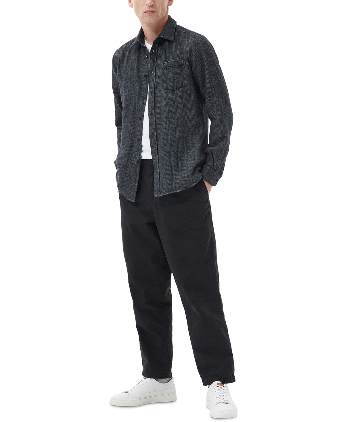 Shop Barbour Men's Robertson Tailored-fit Herringbone Button-down Shirt In Grey