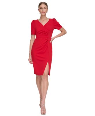 DKNY - Women's Surplice V-Neck Side-Ruched Sheath Dress