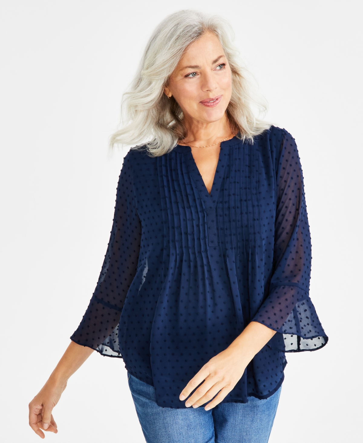 Style & Co Women's Textured Pintuck Ruffle Sleeve Top, Regular & Petite, Created For Macy's In Industrial Blue