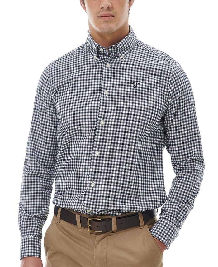 Men s Finkle Tailored Fit Gingham Check Button Down Twill Shirt