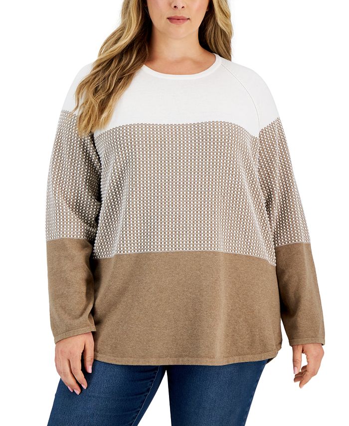 Karen Scott Colorblocked Curved Hem Textured Sweater Created for