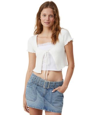 COTTON ON Women's Rib Tie Front Short Sleeve Cardigan Top - Macy's