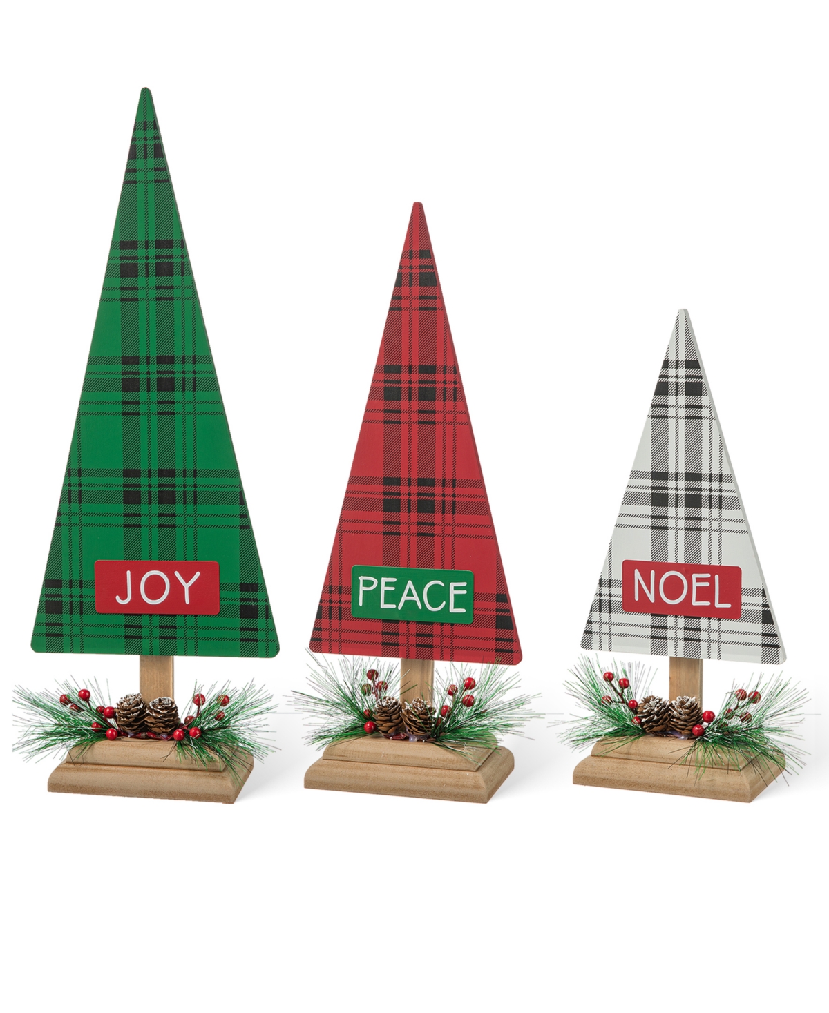 Glitzhome Set Of 3 Wooden Christmas Plaid Table Tree In Multi