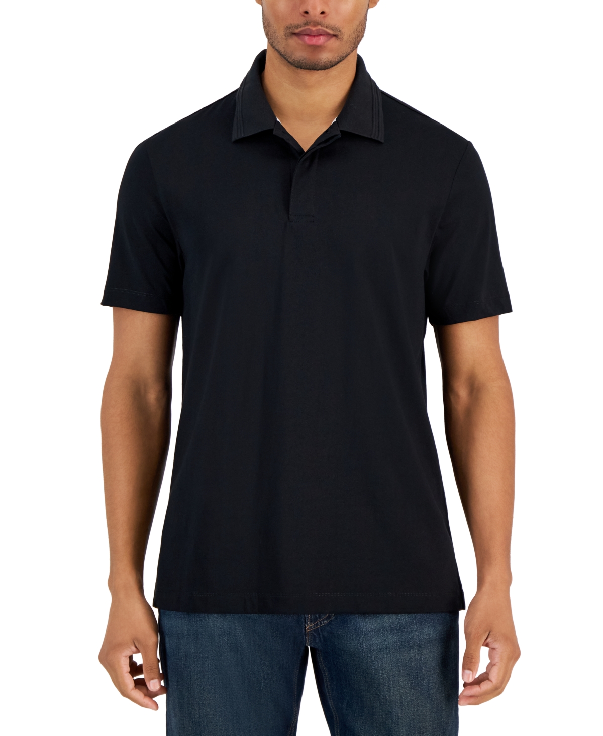 Shop Alfani Men's Regular-fit Mercerized Polo Shirt, Created For Macy's In Deep Black